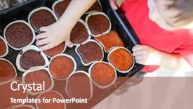  Presentation with cake - Amazing PPT theme having cupcake muffins - kid eating homemade cake backdrop and a red colored foreground