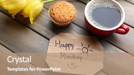 Presentation with cup coffee - Presentation theme having cupcake tulips and happy monday background and a  colored foreground