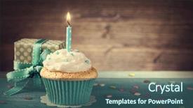  Presentation with cupcake - Beautiful presentation design featuring cupcake with birthday candle backdrop and a ocean colored foreground