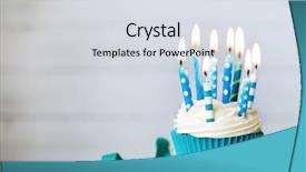  Presentation with birthday - Slide deck with cupcake with blue birthday candles background and a light gray colored foreground