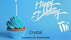  Presentation with happy birthday - Slide set featuring cupcake with candle and text background and a  colored foreground