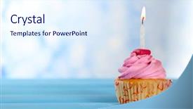  Presentation with cupcake - Audience pleasing PPT theme consisting of cupcake with candle on blue backdrop and a sky blue colored foreground