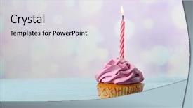  Presentation with cupcake - PPT theme enhanced with cupcake with candle on blue background and a light gray colored foreground