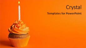 Presentation with cupcake - Colorful theme enhanced with cupcake with candle on orange backdrop and a gray colored foreground