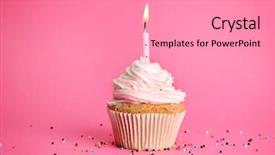  Presentation with pink birthday - Colorful PPT layouts enhanced with cupcake with candle on pink backdrop and a light gray colored foreground