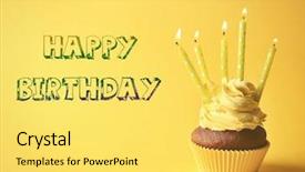  Presentation with happy birthday - Audience pleasing PPT theme consisting of cupcake with candles and text backdrop and a  colored foreground