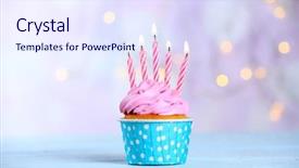  Presentation with blue pink - Audience pleasing PPT layouts consisting of cupcake with candles on blue backdrop and a sky blue colored foreground
