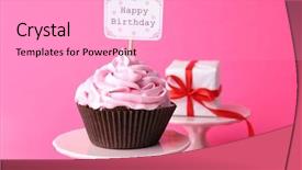  Presentation with cupcake - Theme enhanced with cupcake with inscription on pink background and a coral colored foreground