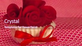  Presentation with decor - Audience pleasing slide set consisting of cupcake with red roses decor backdrop and a crimson colored foreground
