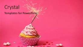  Presentation with pink sparkle - Cool new theme with cupcake with sparkler on pink backdrop and a coral colored foreground