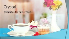  Presentation with cover your bases - PPT layouts with cupcakes coffee - cupcake on saucer with glass background and a lemonade colored foreground