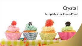  Presentation with isolated paw prints over white - Colorful slides enhanced with cupcakes isolated over white background backdrop and a white colored foreground
