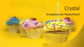  Presentation with cupcakes - Colorful presentation theme enhanced with business graph printed on the white paper with a magnifier on it backdrop and a white colored foreground