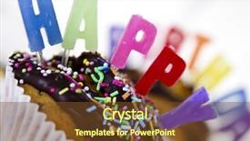  Presentation with happy birthday - PPT theme with cupcakes spelling out happy birthday background and a tawny brown colored foreground