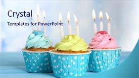  Presentation with blue pink - Presentation design featuring cupcakes with candles on blue background and a sky blue colored foreground
