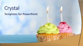  Presentation with blue pink - PPT theme with cupcakes with candles on blue background and a sky blue colored foreground