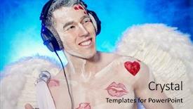  Presentation with love music - PPT theme enhanced with cupid enjoys listening to music background and a  colored foreground