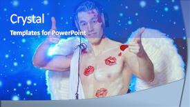  Presentation with love music - Presentation theme consisting of cupid enjoys listening to music background and a  colored foreground