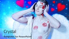  Presentation with love music - Presentation having cupid enjoys listening to music background and a light blue colored foreground