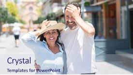  Presentation with face head in anatomy - Colorful PPT theme enhanced with cuple hat trouble - middle age couple down backdrop and a lemonade colored foreground