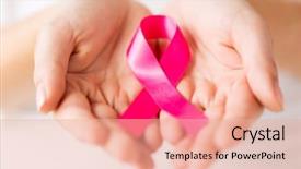  Presentation with pink ribbon - Colorful presentation enhanced with cupped hands holding pink cancer backdrop and a coral colored foreground