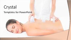  Presentation with health - Theme having cupping therapy - pretty woman enjoying suction massage background and a sky blue colored foreground