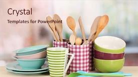  Presentation with utensils - Audience pleasing presentation consisting of cups bowls nd other utensils backdrop and a lemonade colored foreground