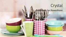  Presentation with utensils - Colorful slide deck enhanced with cups bowls nd other utensils backdrop and a coral colored foreground