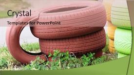  Presentation with tires - Beautiful slides featuring cups made of automobile tires backdrop and a coral colored foreground