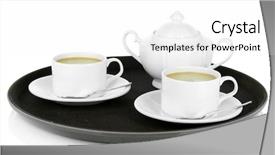  Presentation with coffee beans on a white - Beautiful slide deck featuring cups of coffee on tray backdrop and a  colored foreground
