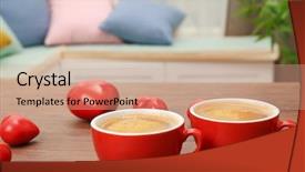  Presentation with hearts - PPT theme consisting of cups of coffee with hearts background and a coral colored foreground