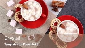  Presentation with hot chocolate - Colorful slide deck enhanced with cups of hot chocolate with marshmallows backdrop and a coral colored foreground