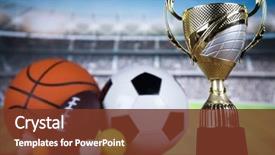  Presentation with sport award - Colorful slide set enhanced with cups of winners award sport backdrop and a tawny brown colored foreground