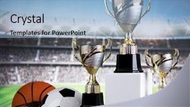  Presentation with sport award - Audience pleasing PPT layouts consisting of honour - cups of winners award backdrop and a light blue colored foreground