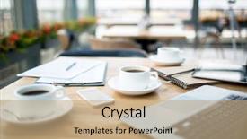  Presentation with black business - Presentation featuring cups with black coffee gadgets background and a coral colored foreground