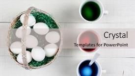  Presentation with easter basket - Theme consisting of cups with eggs in red background and a light gray colored foreground