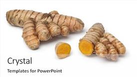  Presentation with curcuma - Beautiful PPT layouts featuring curcumin - fresh curcuma root with slices backdrop and a white colored foreground