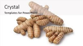  Presentation with curcuma - Slides consisting of curcumin - fresh curcuma roots on white background and a white colored foreground