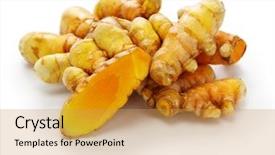  Presentation with curcumin - Cool new PPT layouts with curcumin - fresh whole turmeric on white backdrop and a gold colored foreground