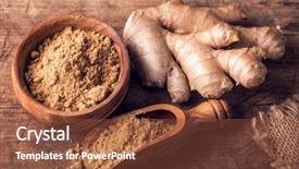  Presentation with ginger powder - PPT theme enhanced with curcumin - ginger powder and fresh roots background and a tawny brown colored foreground