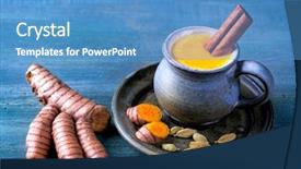  Presentation with curcumin - Beautiful PPT layouts featuring curcumin - golden milk beverage with turmeric backdrop and a teal colored foreground