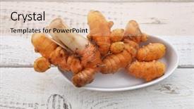  Presentation with curcumin - Beautiful PPT theme featuring curcumin - turmeric isolated in white background backdrop and a coral colored foreground