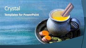  Presentation with curcumin - Cool new PPT theme with curcumin - turmeric latte in a cup backdrop and a teal colored foreground