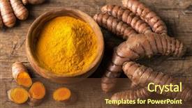  Presentation with turmeric - Theme having curcumin - turmeric powder and fresh roots background and a tawny brown colored foreground
