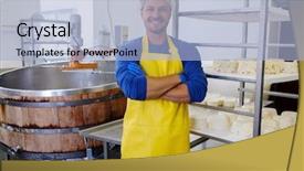  Presentation with factory farming - Slide deck with curd cheese in his factory background and a light blue colored foreground