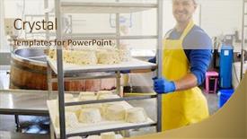  Presentation with factory farming - PPT theme enhanced with curd cheese in his factory background and a soft green colored foreground