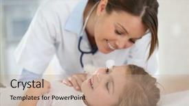  Presentation with ear - Presentation theme featuring infection cure - doctor checking on child's ear background and a coral colored foreground