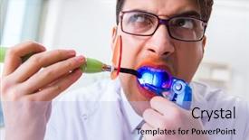  Presentation with medical concept - Slide deck featuring cure - funny dentist with curing light background and a light blue colored foreground