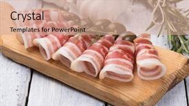  Presentation with bacon - Presentation design featuring cure - rolls of pancetta bacon served background and a coral colored foreground