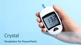  Presentation with diabetes digital - Theme having cure - woman holding digital glucometer background and a arctic colored foreground